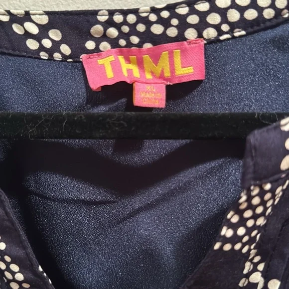 THML Navy Leaf Print Midi Dress XL - Picture 3 of 8